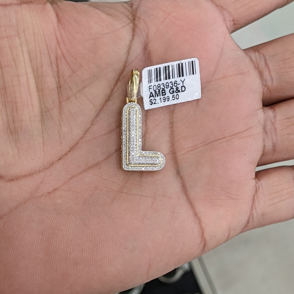 Real Diamond 10kt gold bubble Initial L pendant